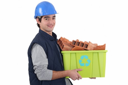 Office environment with organized waste bins for business waste removal